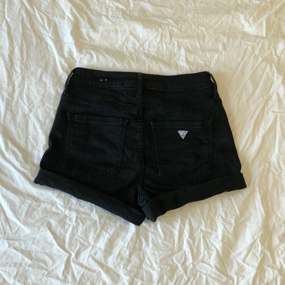 GUESS Black Denim Shorts - Size 25 - Picture 2 of 5